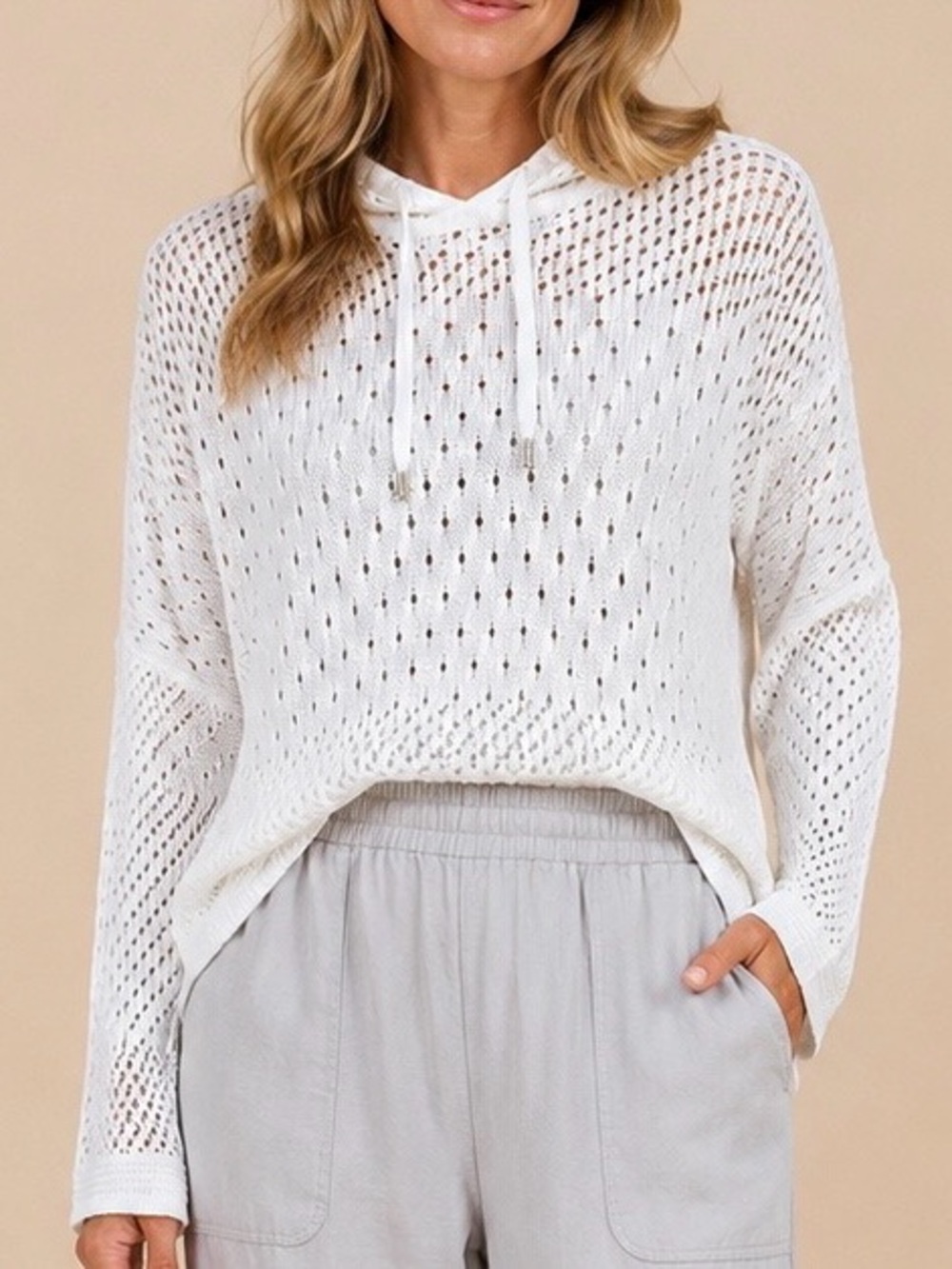 Chico’s Zenergy White Open Knit Hoodie Sweater Beach Coverup XL